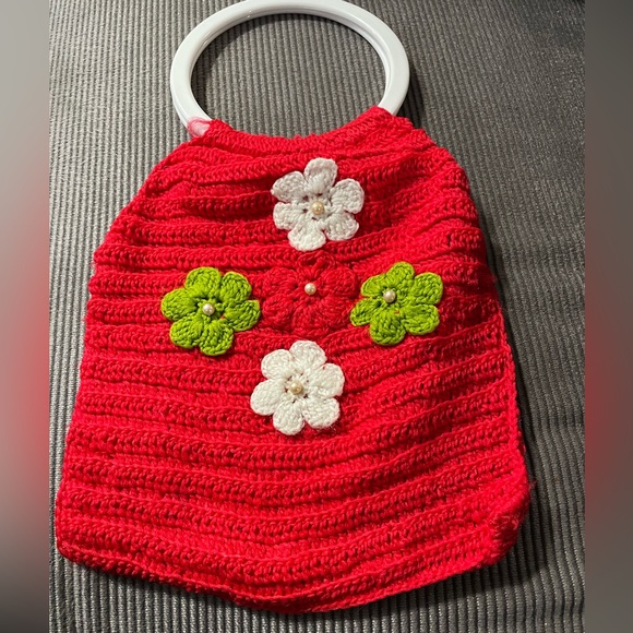 70’s mod crocheted bag with pearl flowers - Picture 2 of 2